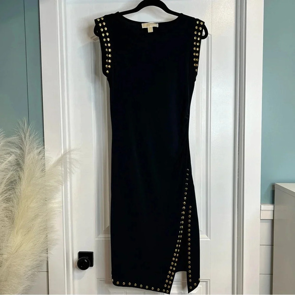 Michael Kors Dresses & Skirts - Michael Kors Navy Body Con Midi Dress w/Gold Studding. Size Small.